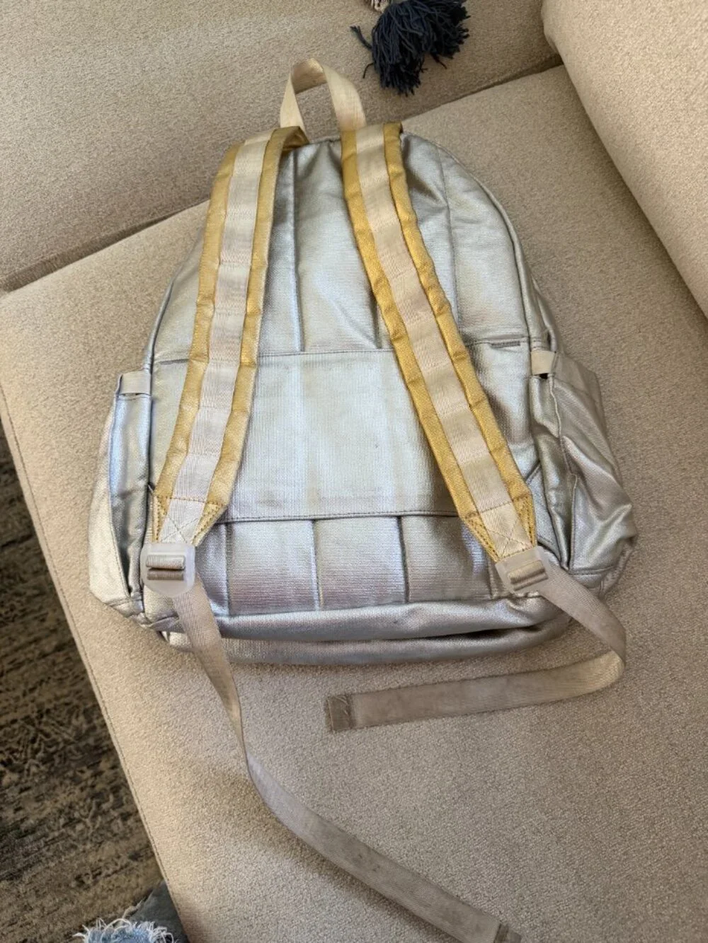Girls State Metallic silver Kane Double Pocket large school backpack